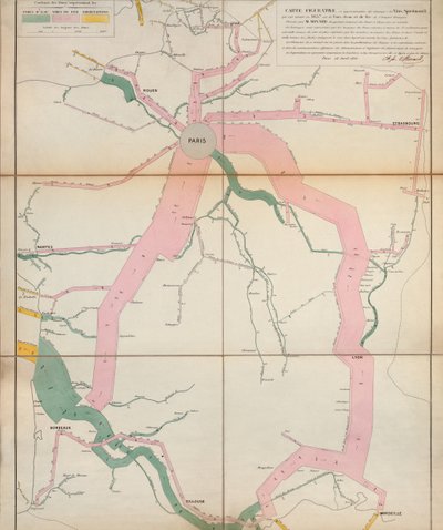 Map Representing the Approximate Tonnage of Wines and Spirits in Circulation in France by Water and by Railway by Charles Joseph Minard